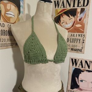 Green Crochet Halter Crop Top